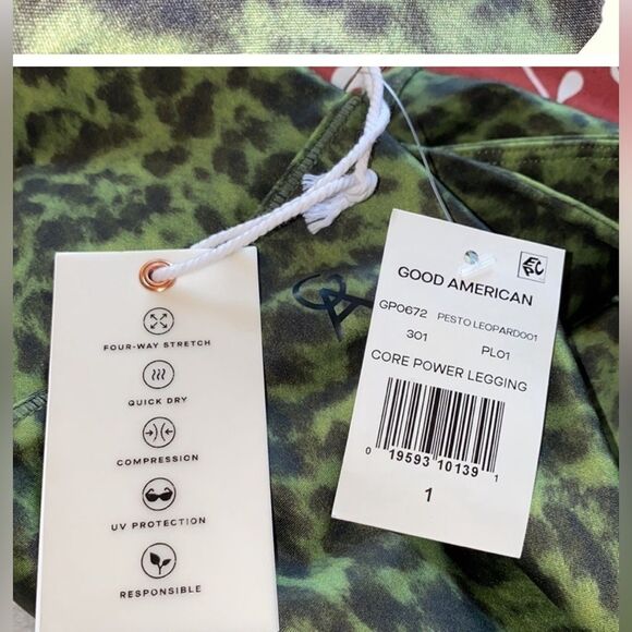 Good American GP0672 Pesto Green Leopard Core Power 7/8 Leggings - Picture 4 of 6